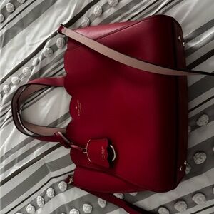 Kate Spade Red Scallop Shoulder Bag with pink trim